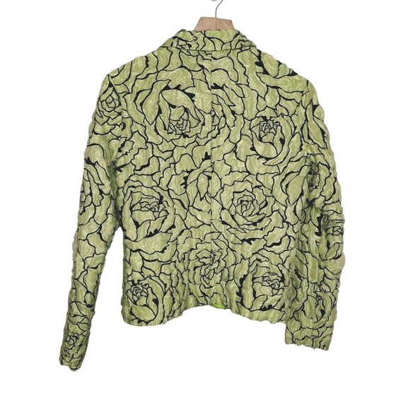 Y2K Green Textured Floral Zip Jacket Womens Large Retro 2000s Statement - Picture 2 of 10